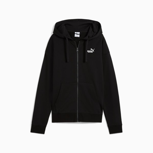 Chandail à capuchon en tissu bouclette confortable à fermeture éclair entière Essentials Small avec logo n<sup>o</sup> 1 Femme, PUMA Black, extralarge